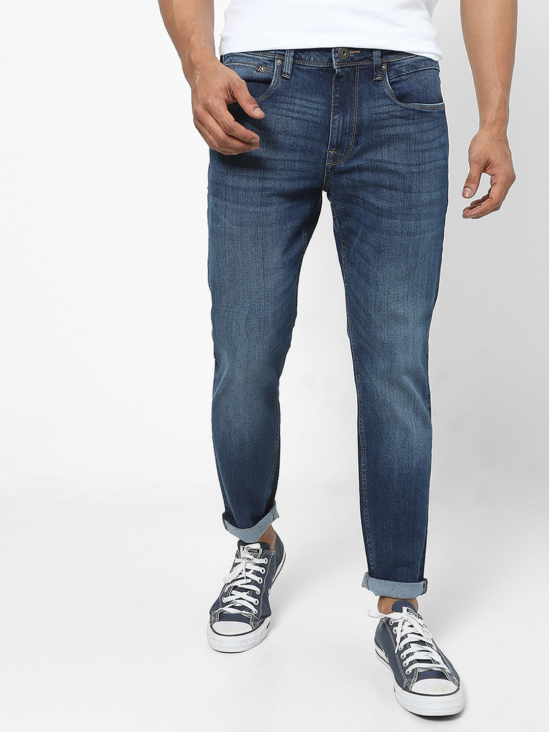 Men Slim Mid Rise Blue Jeans