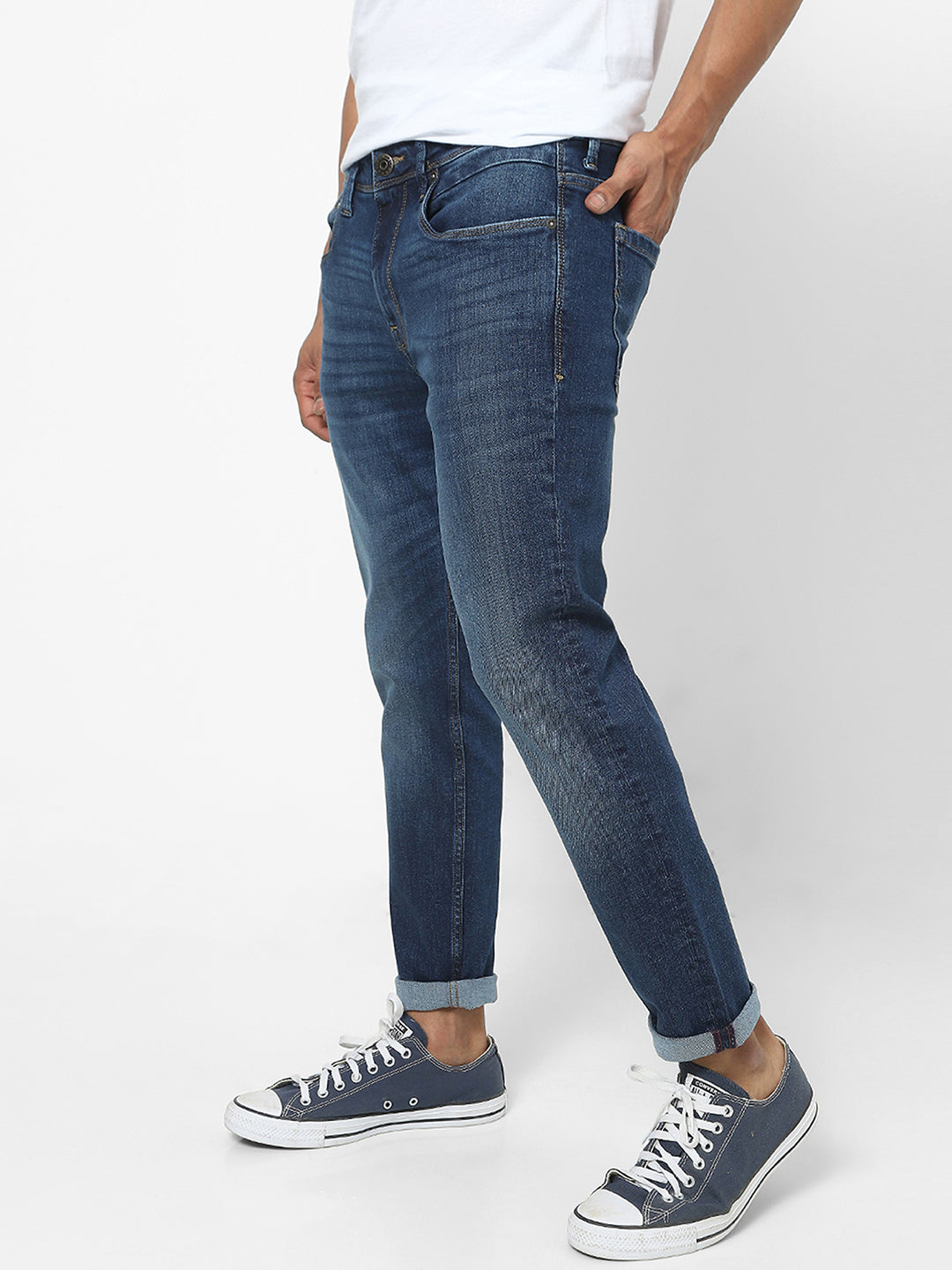 Men Slim Mid Rise Blue Jeans