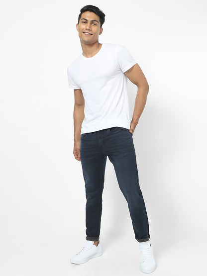 Men Slim Mid Rise Dark Blue Jeans