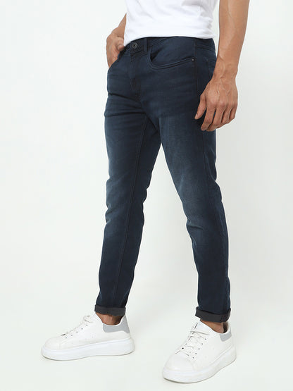 Men Slim Mid Rise Dark Blue Jeans