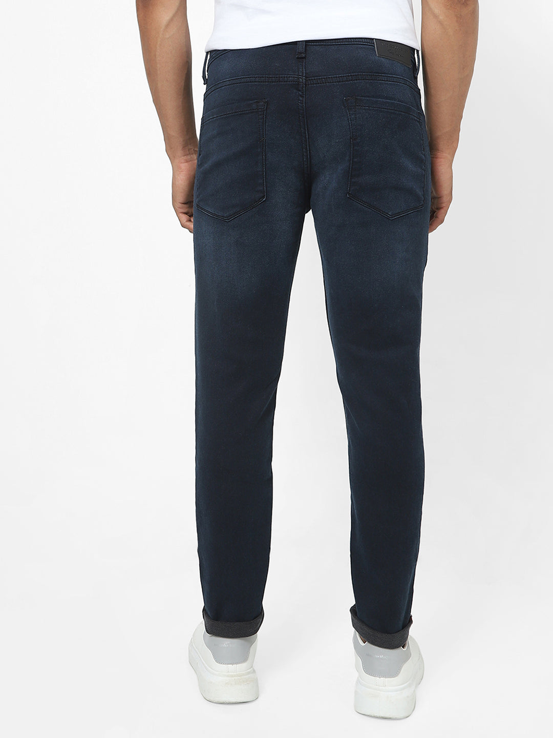 Men Slim Mid Rise Dark Blue Jeans