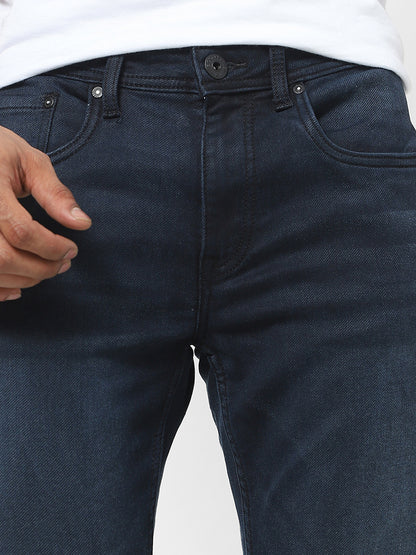 Men Slim Mid Rise Dark Blue Jeans