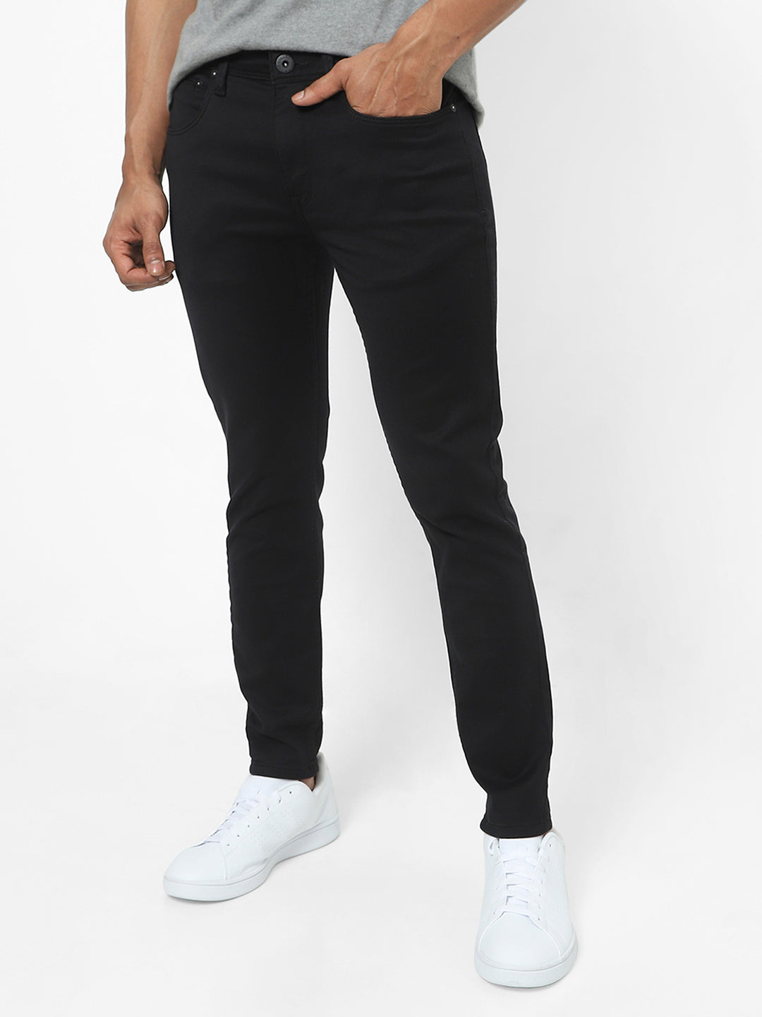 Men Slim Mid Rise Black Jeans