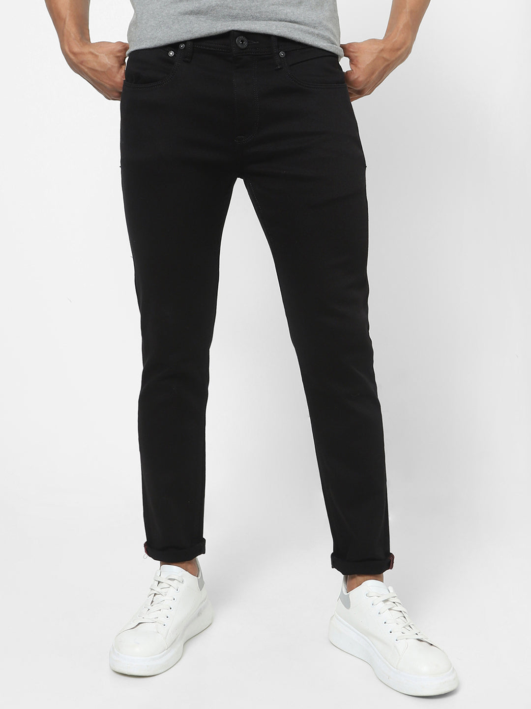 Men Slim Mid Rise Black Jeans