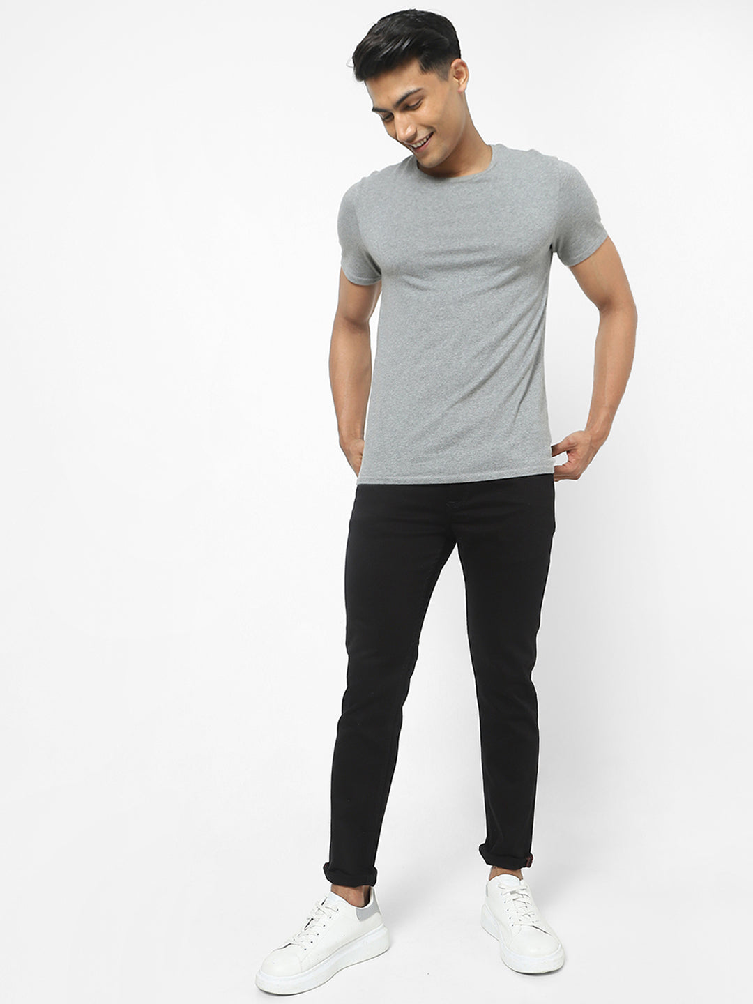 Men Slim Mid Rise Black Jeans