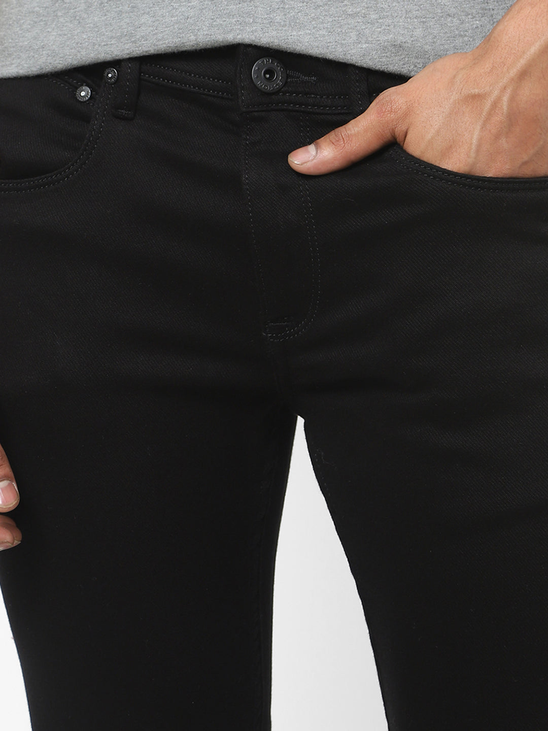 Men Slim Mid Rise Black Jeans