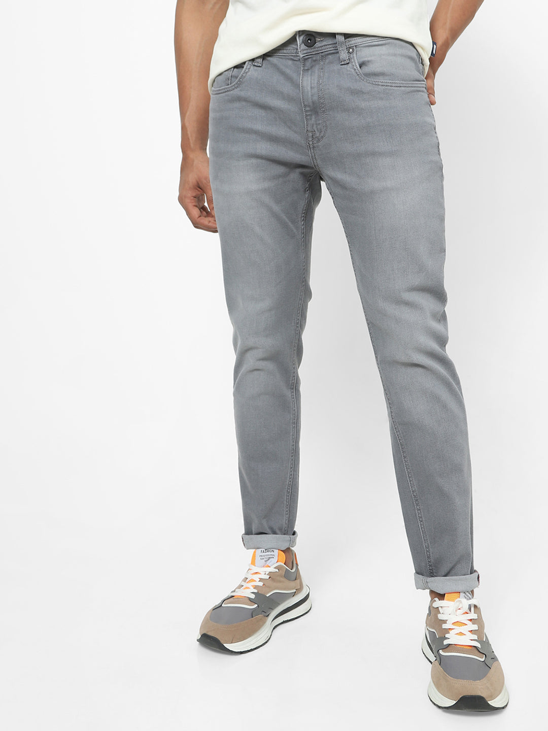 Men Slim Mid Rise Grey Jeans