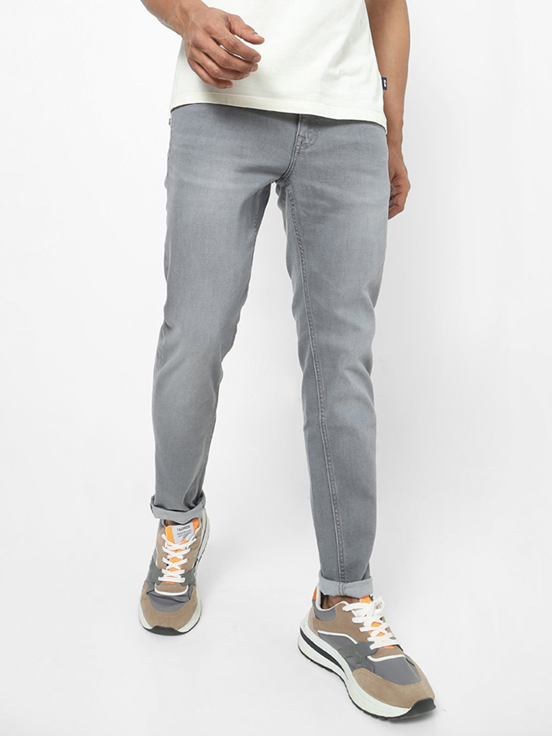 Men Slim Mid Rise Grey Jeans