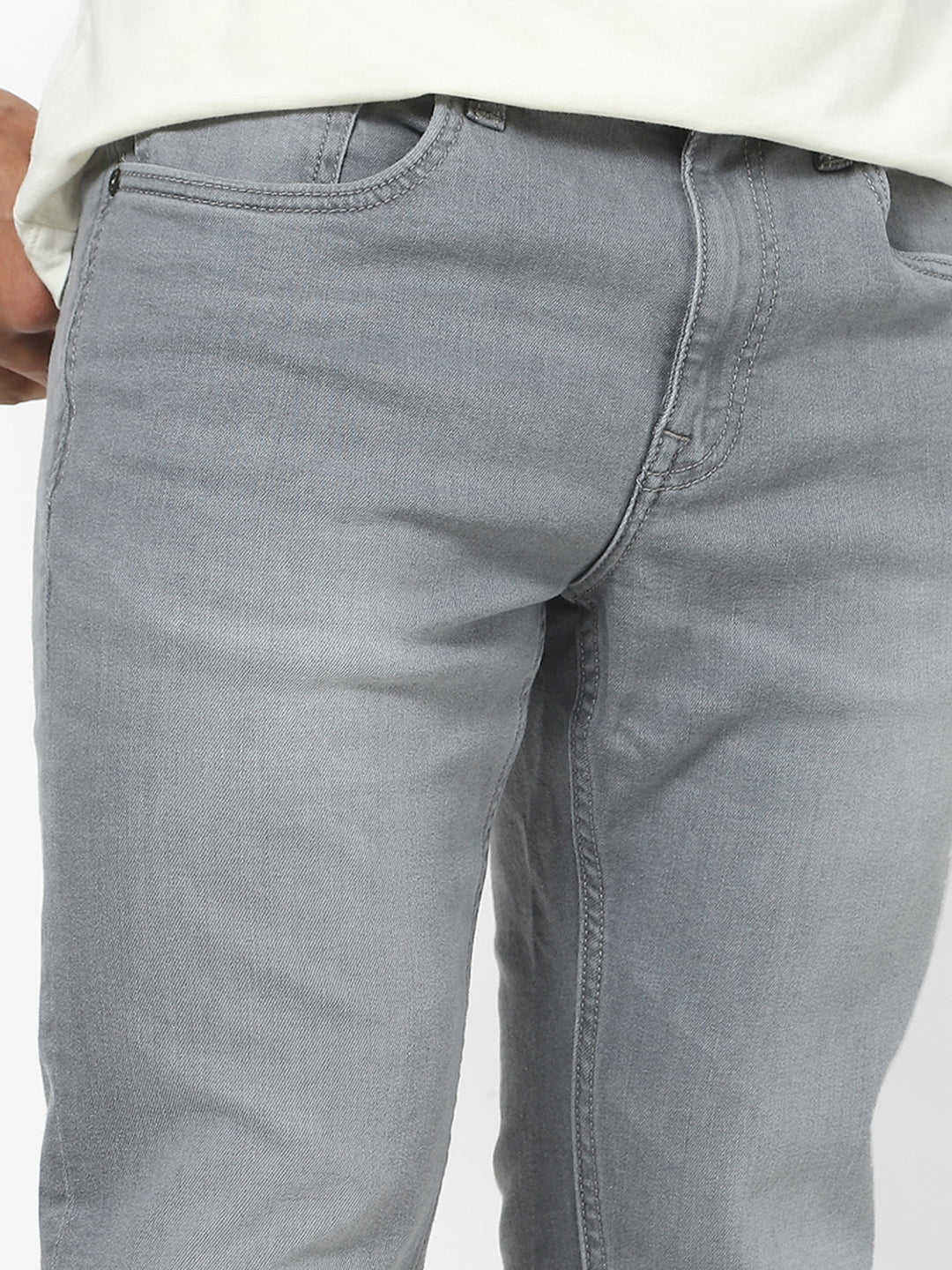 Men Slim Mid Rise Grey Jeans