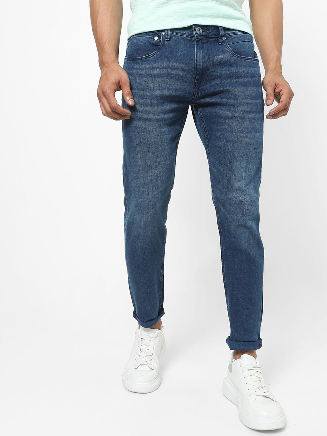 Men Slim Mid Rise Light Blue Jeans