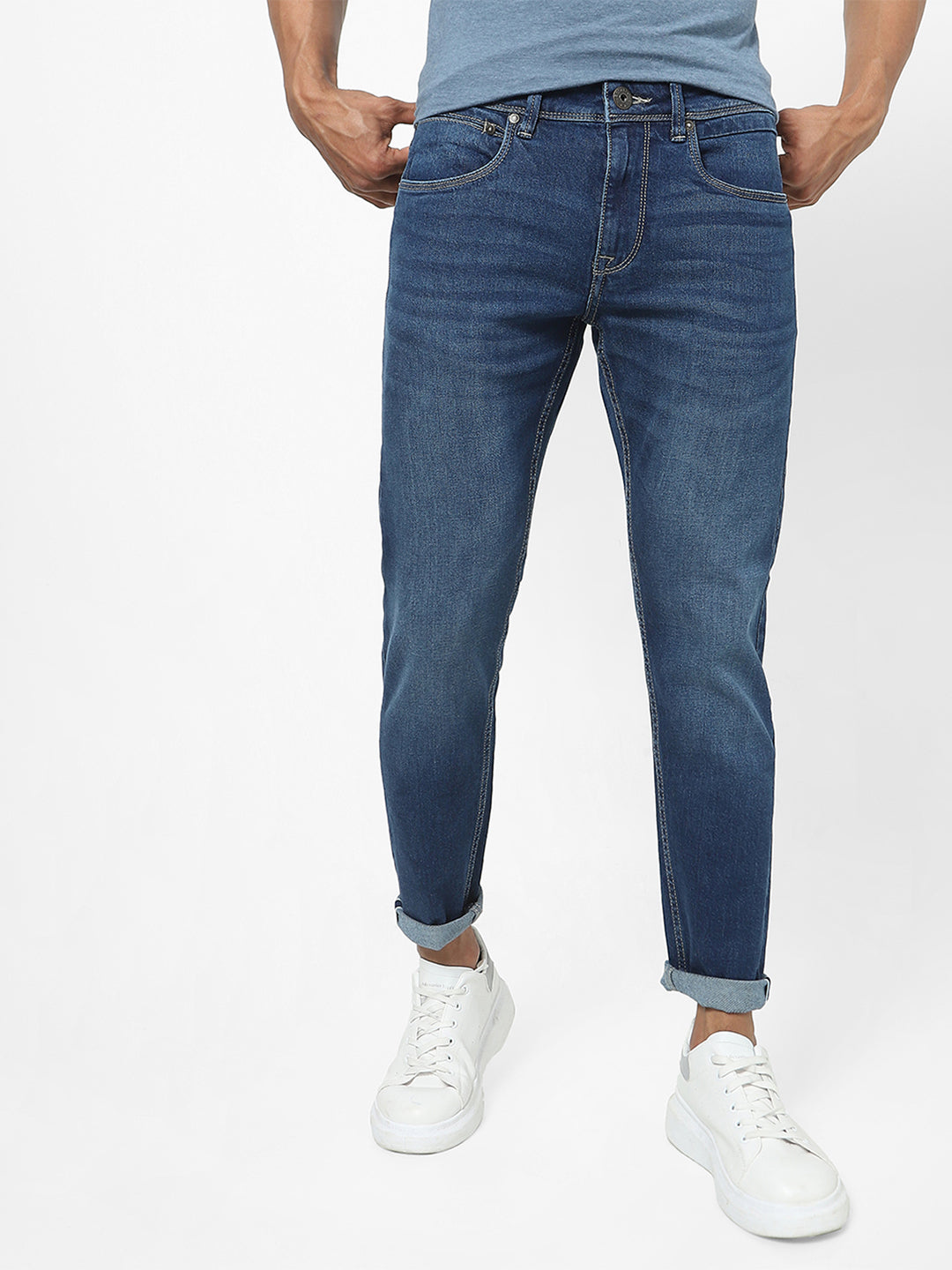 Men Slim Mid Rise Light Blue Jeans