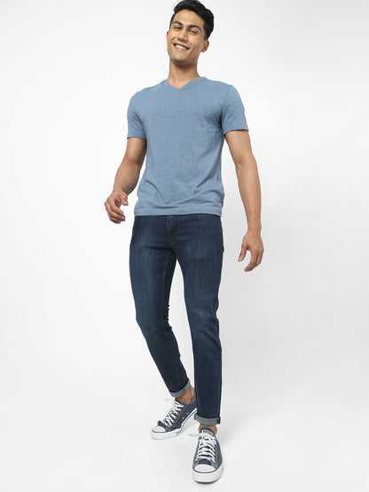 Men Slim Mid Rise Blue Jeans