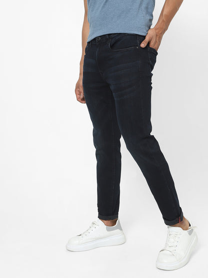 Men Slim Mid Rise Dark Blue Jeans