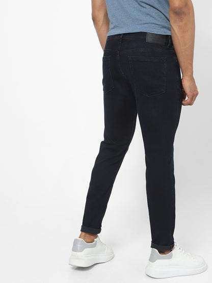 Men Slim Mid Rise Dark Blue Jeans