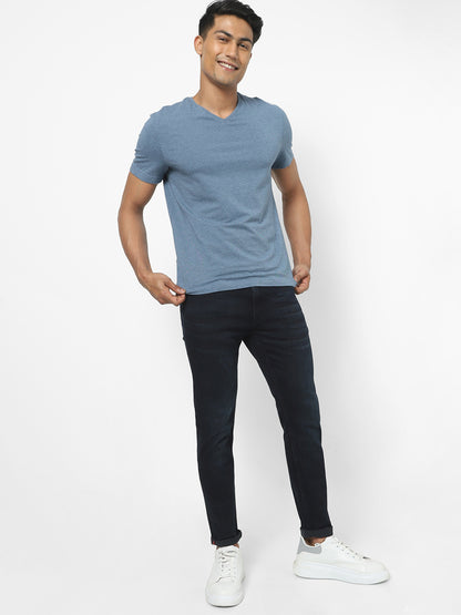 Men Slim Mid Rise Dark Blue Jeans