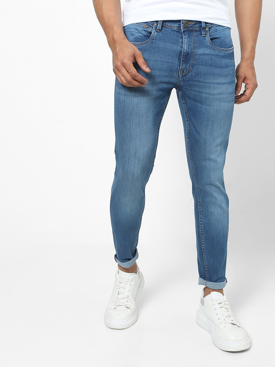 Men Slim Mid Rise Light Blue Jeans