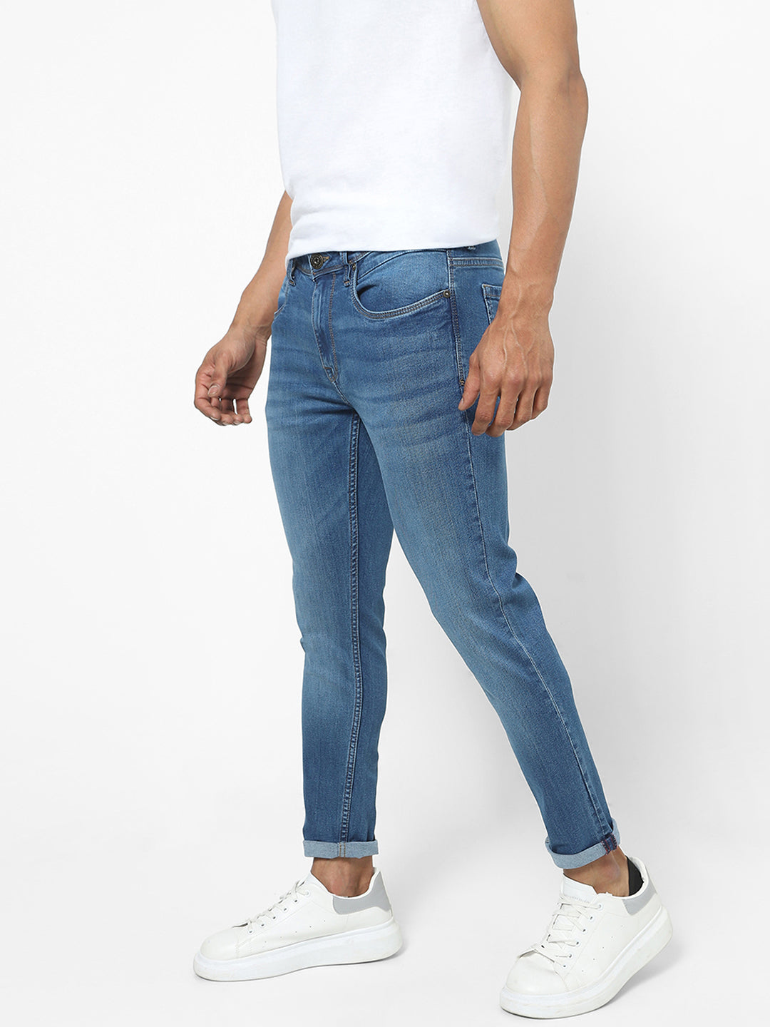 Men Slim Mid Rise Light Blue Jeans