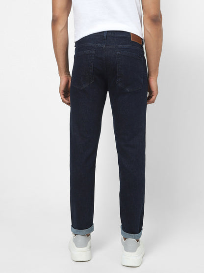 Men Slim Mid Rise Dark Blue Jeans