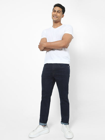 Men Slim Mid Rise Dark Blue Jeans