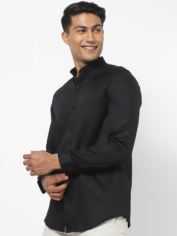 Men's Black Satin Stretch Shirt