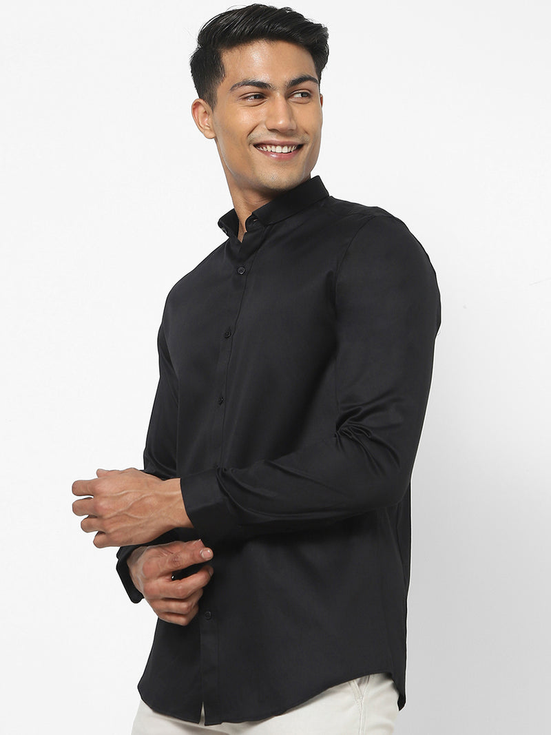 Men's Black Satin Stretch Shirt