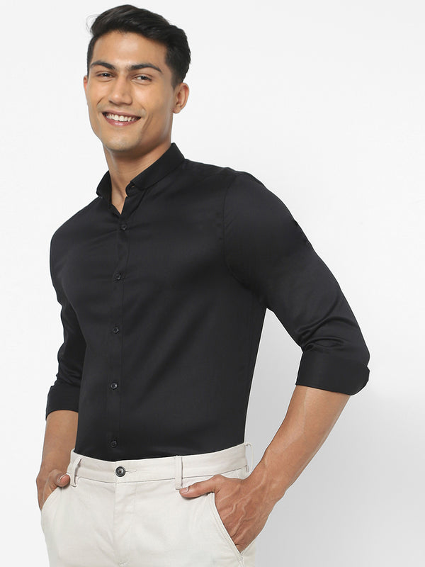Men's Black Satin Stretch Shirt