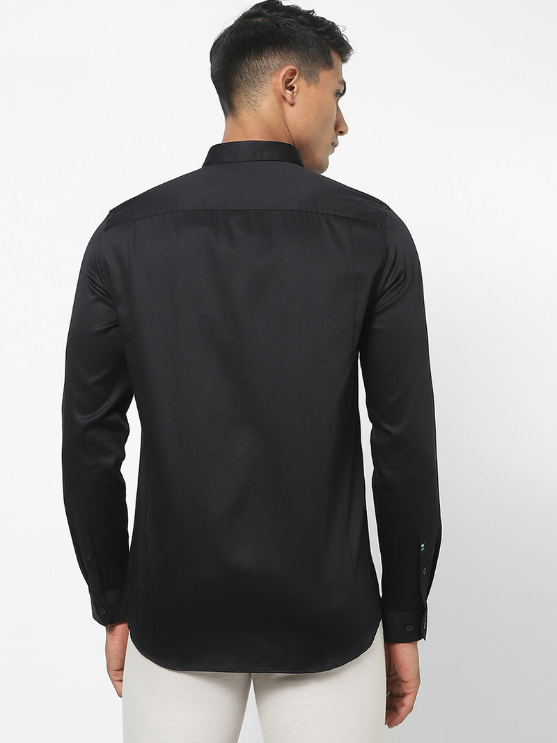 Men's Black Satin Stretch Shirt