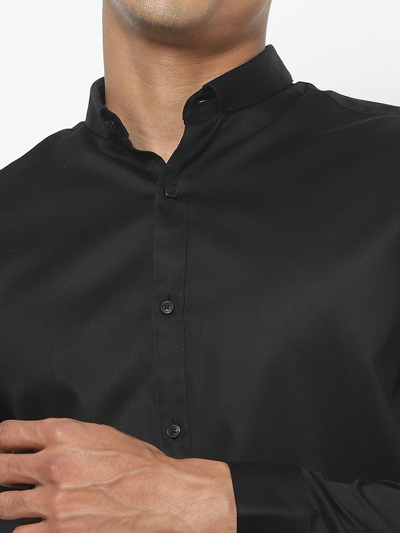 Men's Black Satin Stretch Shirt