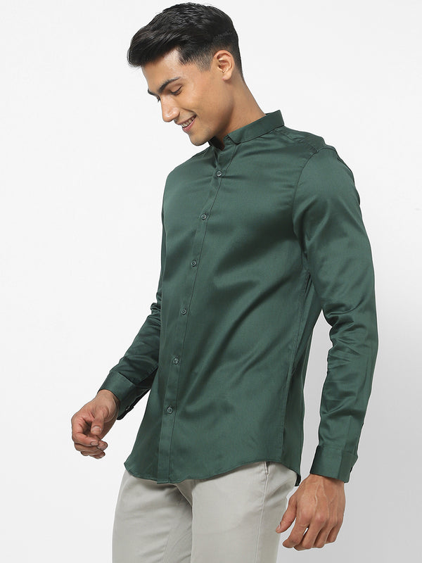 Men's Dark Green Satin Stretch Shirt