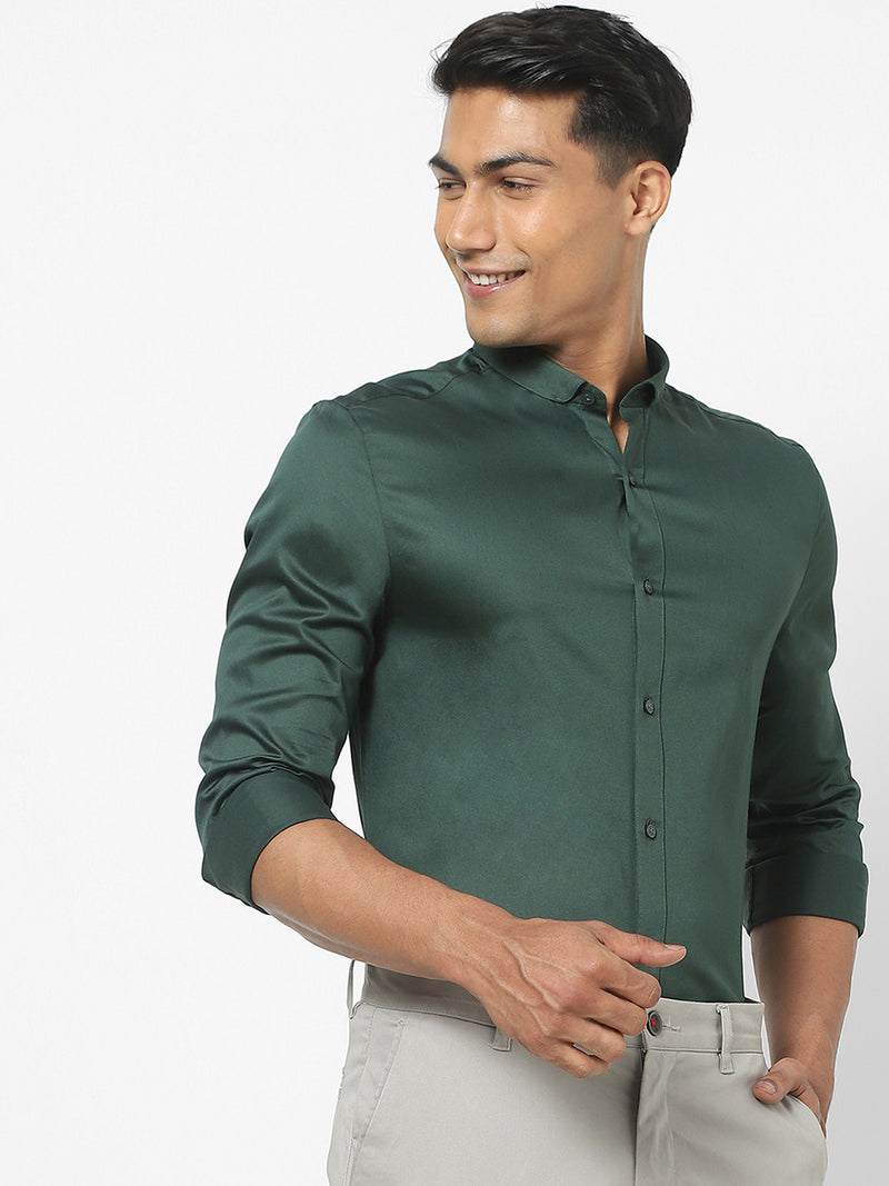 Men's Dark Green Satin Stretch Shirt