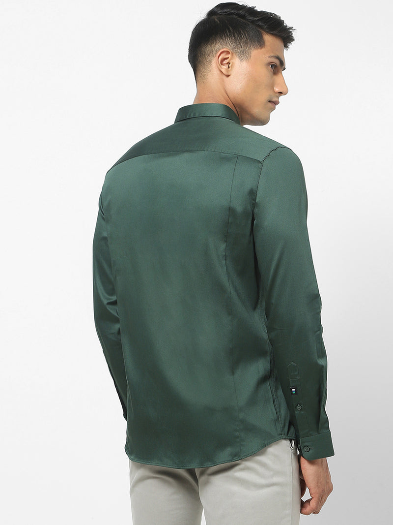 Men's Dark Green Satin Stretch Shirt