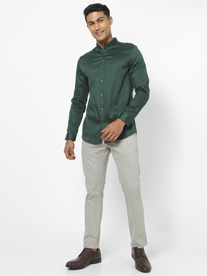 Men's Dark Green Satin Stretch Shirt