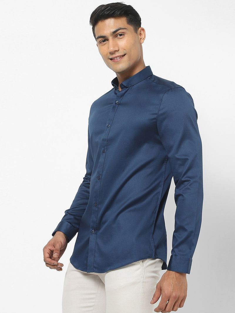 Men's Navy Blue Satin Stretch Shirt