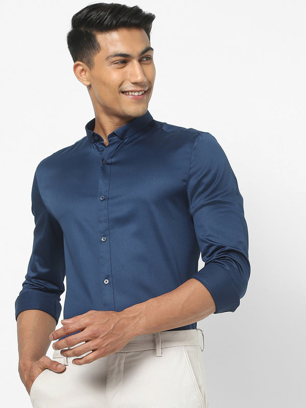 Men's Navy Blue Satin Stretch Shirt