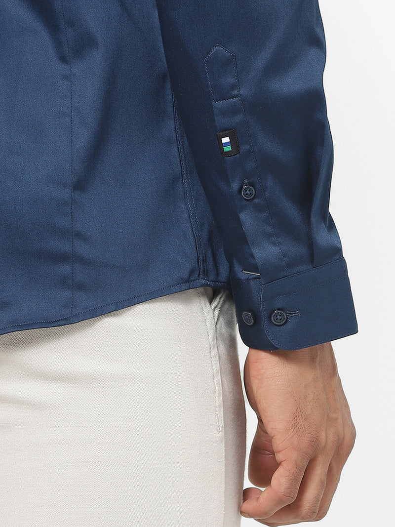 Men's Navy Blue Satin Stretch Shirt