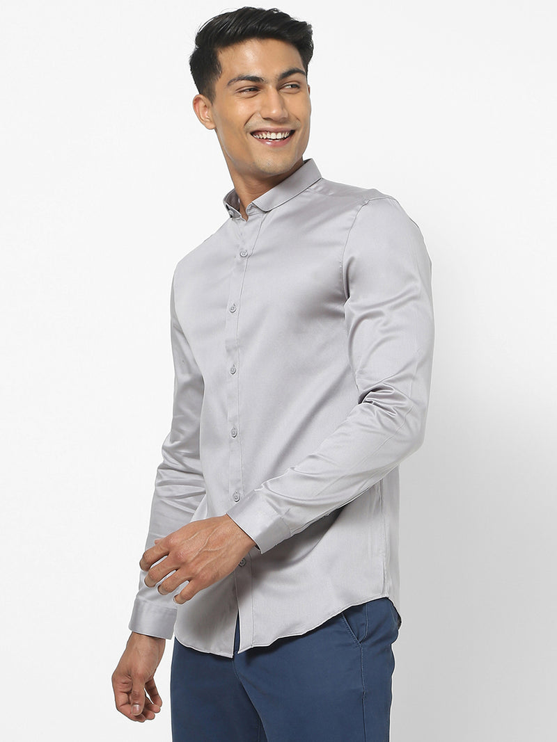 Men's Grey Satin Stretch Shirt