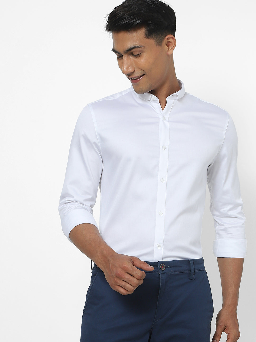 Men's White Satin Stretch Shirt