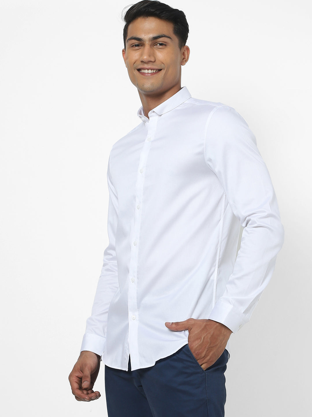 Men's White Satin Stretch Shirt