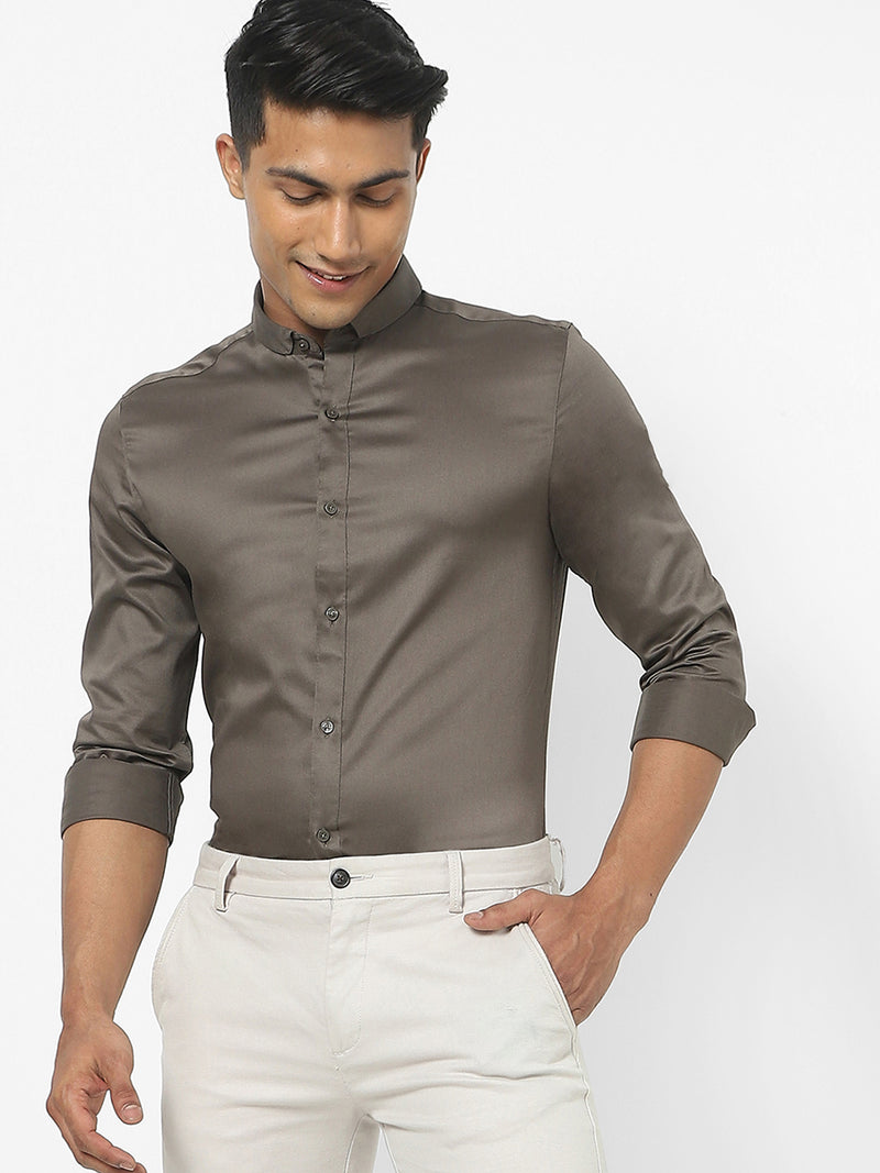 Men's Brown Satin Stretch Shirt