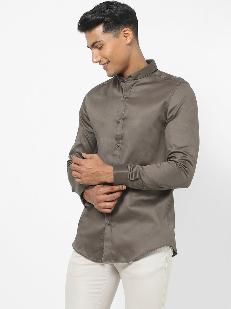 Men's Brown Satin Stretch Shirt