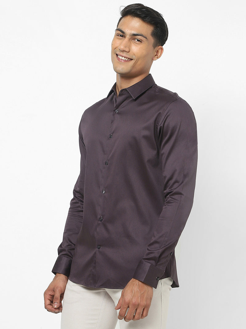 Men's Brown Satin Stretch Shirt