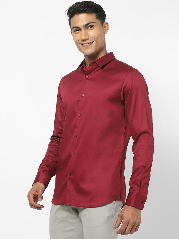 Men's Maroon Satin Stretch Shirt