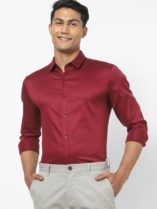 Men's Maroon Satin Stretch Shirt