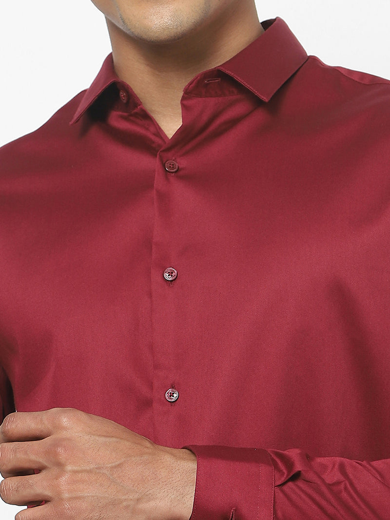 Men's Maroon Satin Stretch Shirt