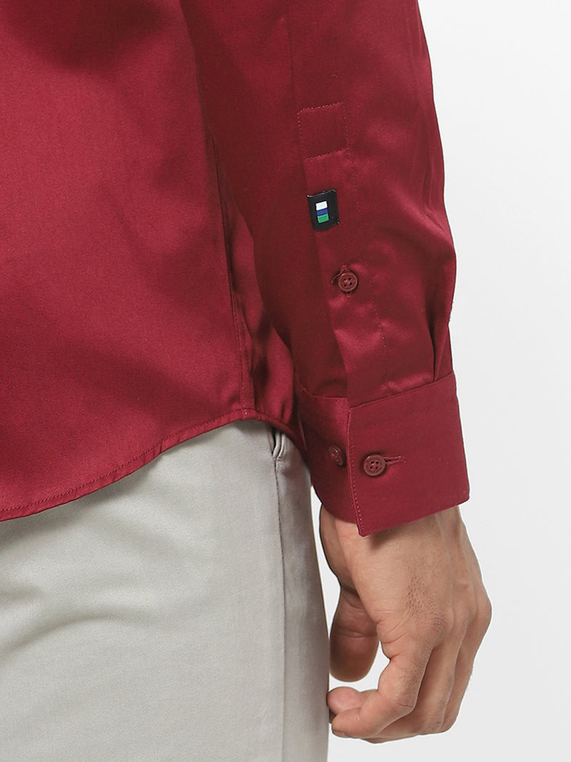 Men's Maroon Satin Stretch Shirt