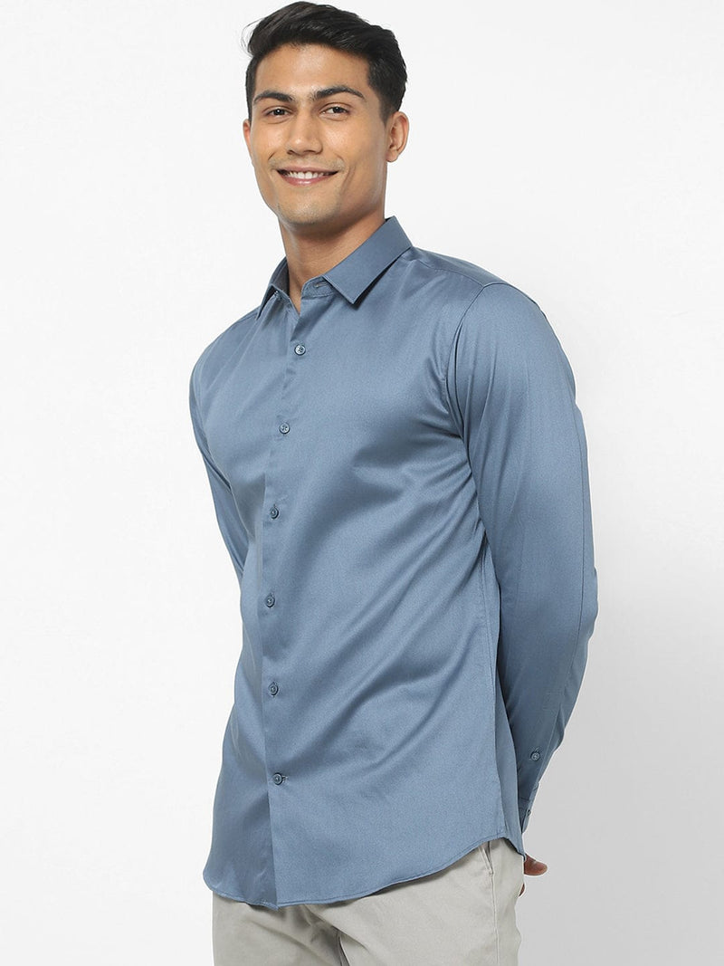 Men's Blue Satin Stretch Shirt