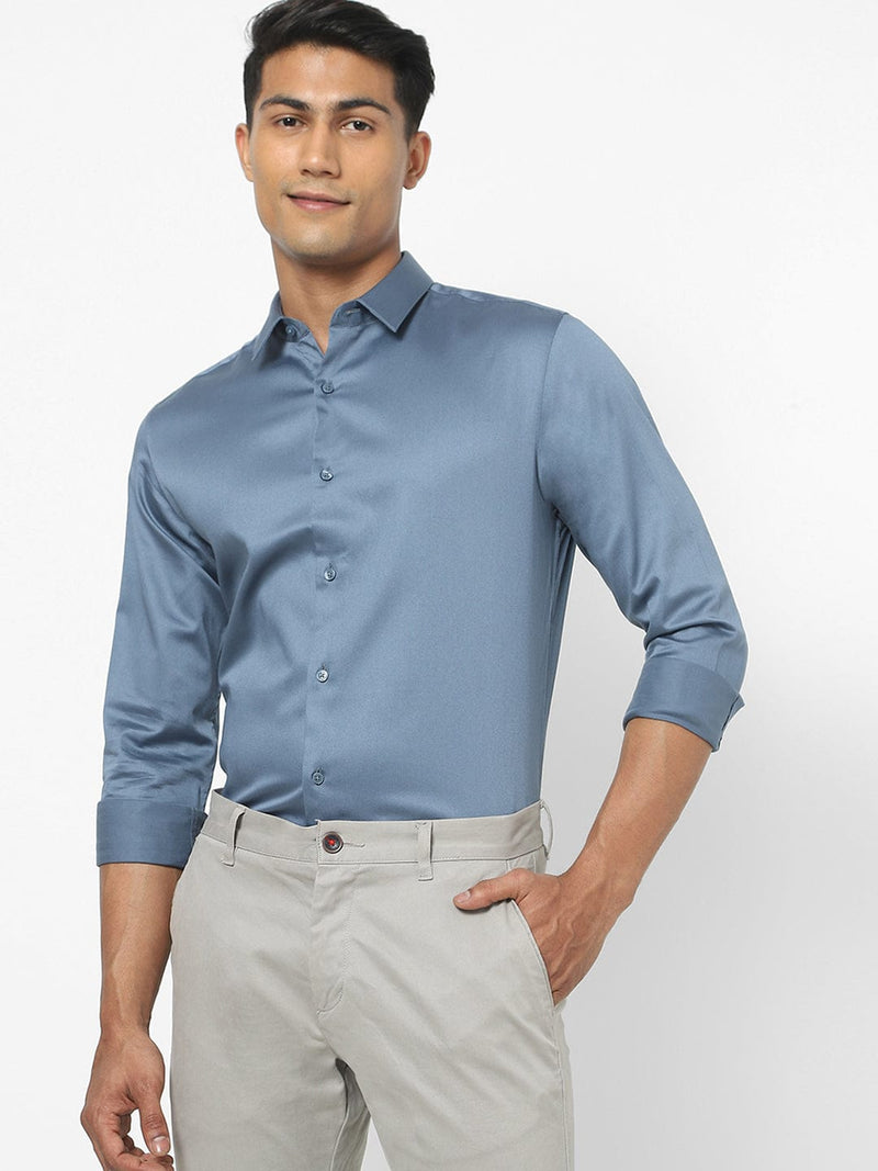 Men's Blue Satin Stretch Shirt