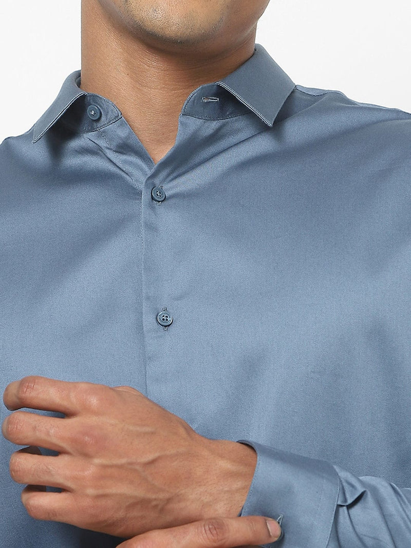 Men's Blue Satin Stretch Shirt