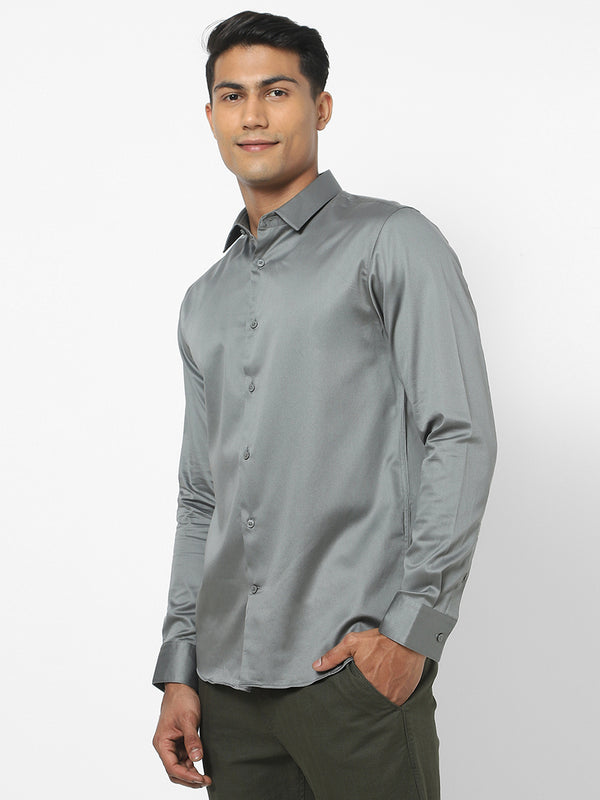 Men's Green Satin Stretch Shirt