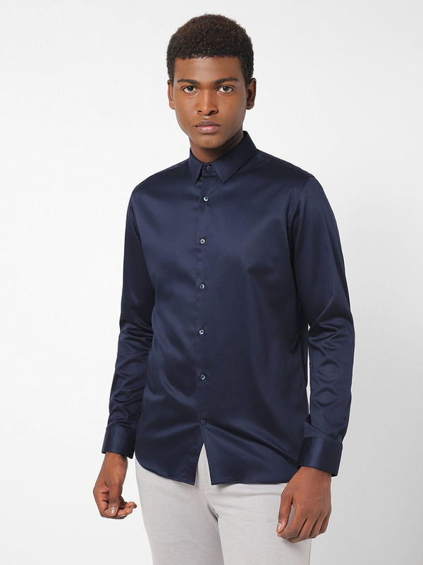 Men's Space Blue Solid Shirt